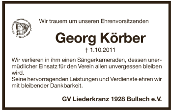 Traueranzeige von Georg Koerber von Pegnitz-Zeitung